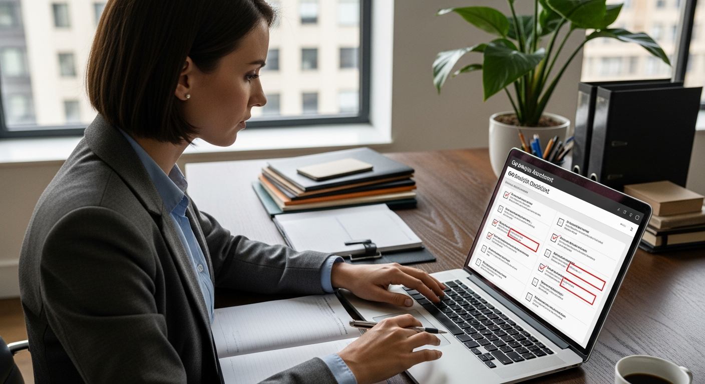 Business professional reviewing HR compliance documents